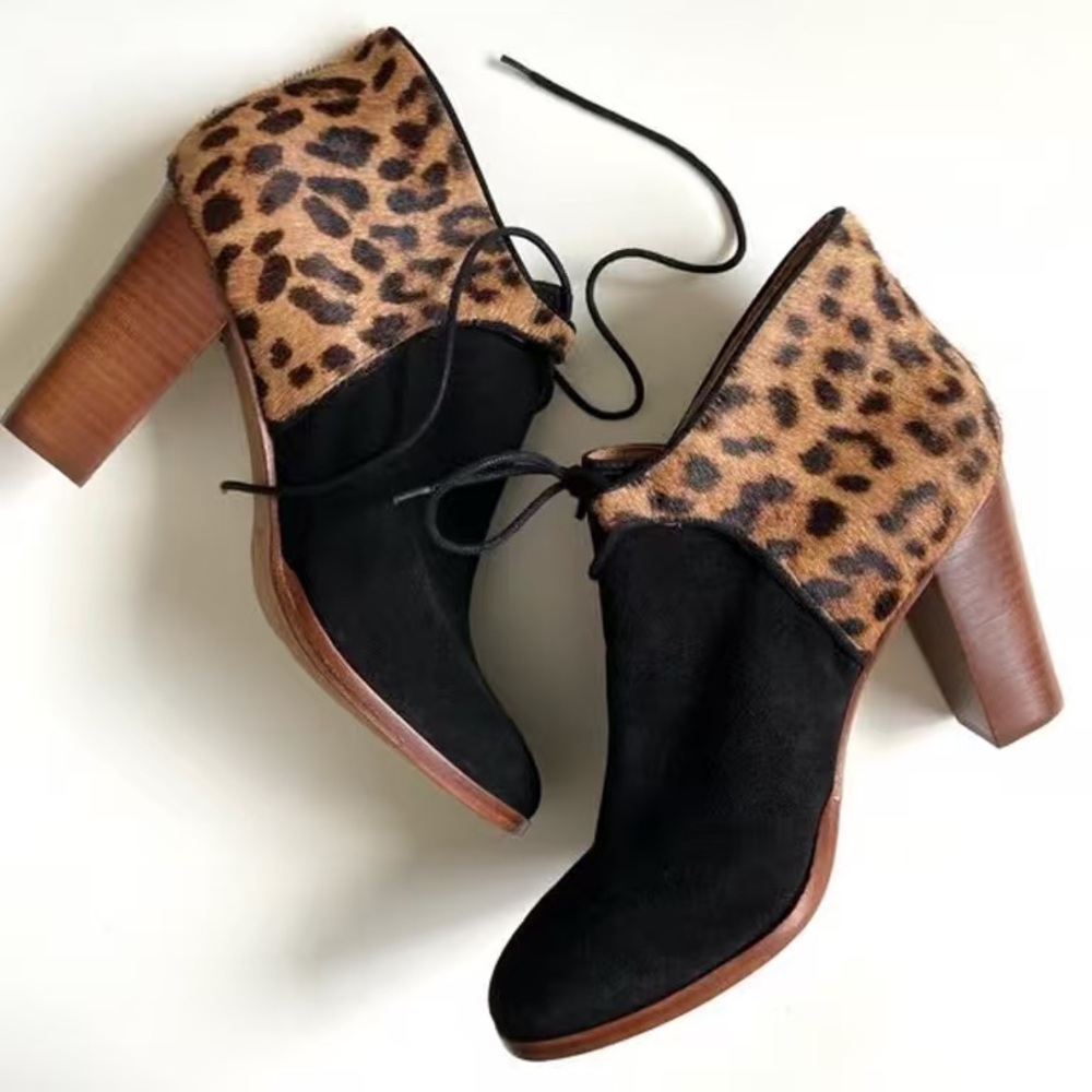 Sezane Leopard and Black Heeled Boots